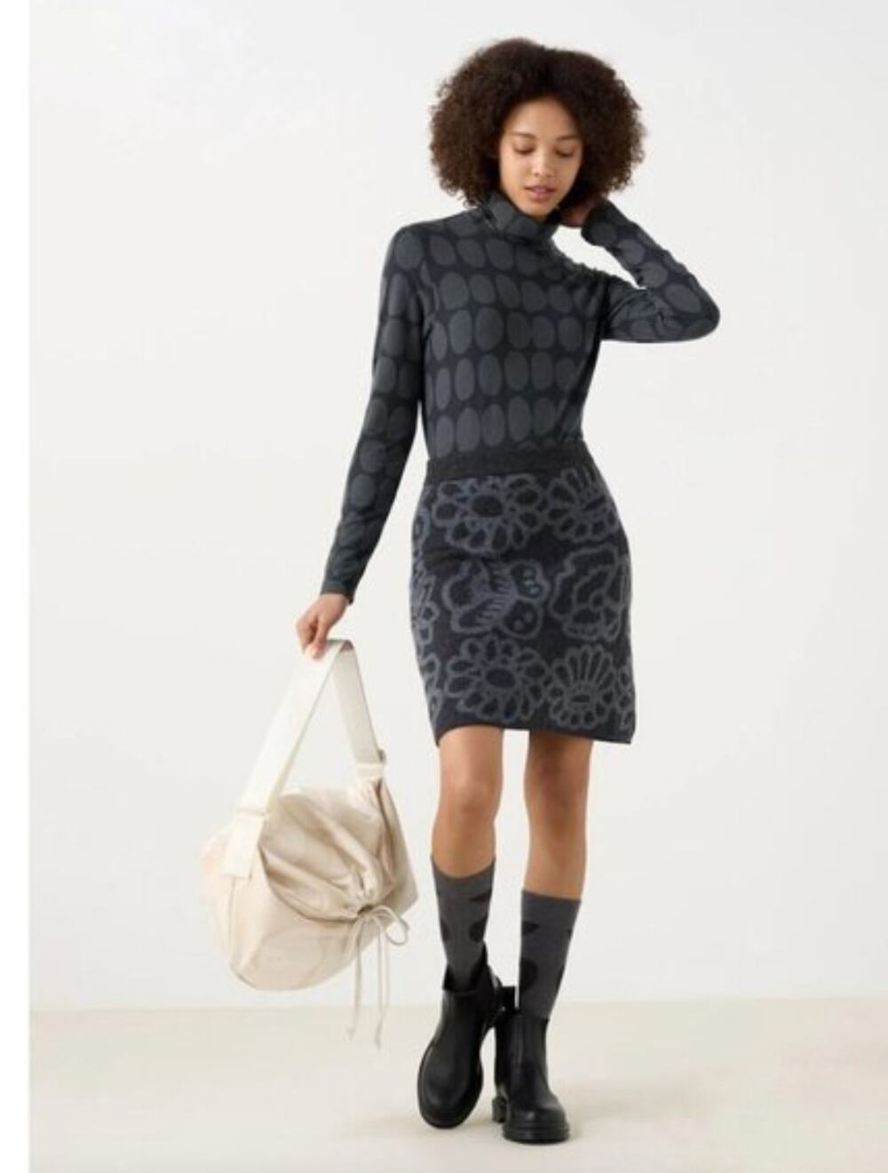 Uniqlo Marimekko Floral Lambswool Knit Mini Skirt Medium Gray Artsy Whimsy Boho